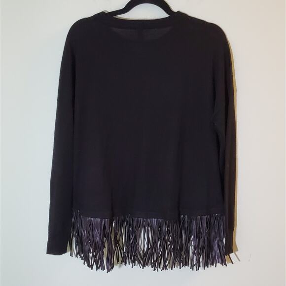 5/48 Indie Chic Black Pullover Sweater with Fringed Hem SMALL ~ Grunge Punk Rave - Picture 4 of 9